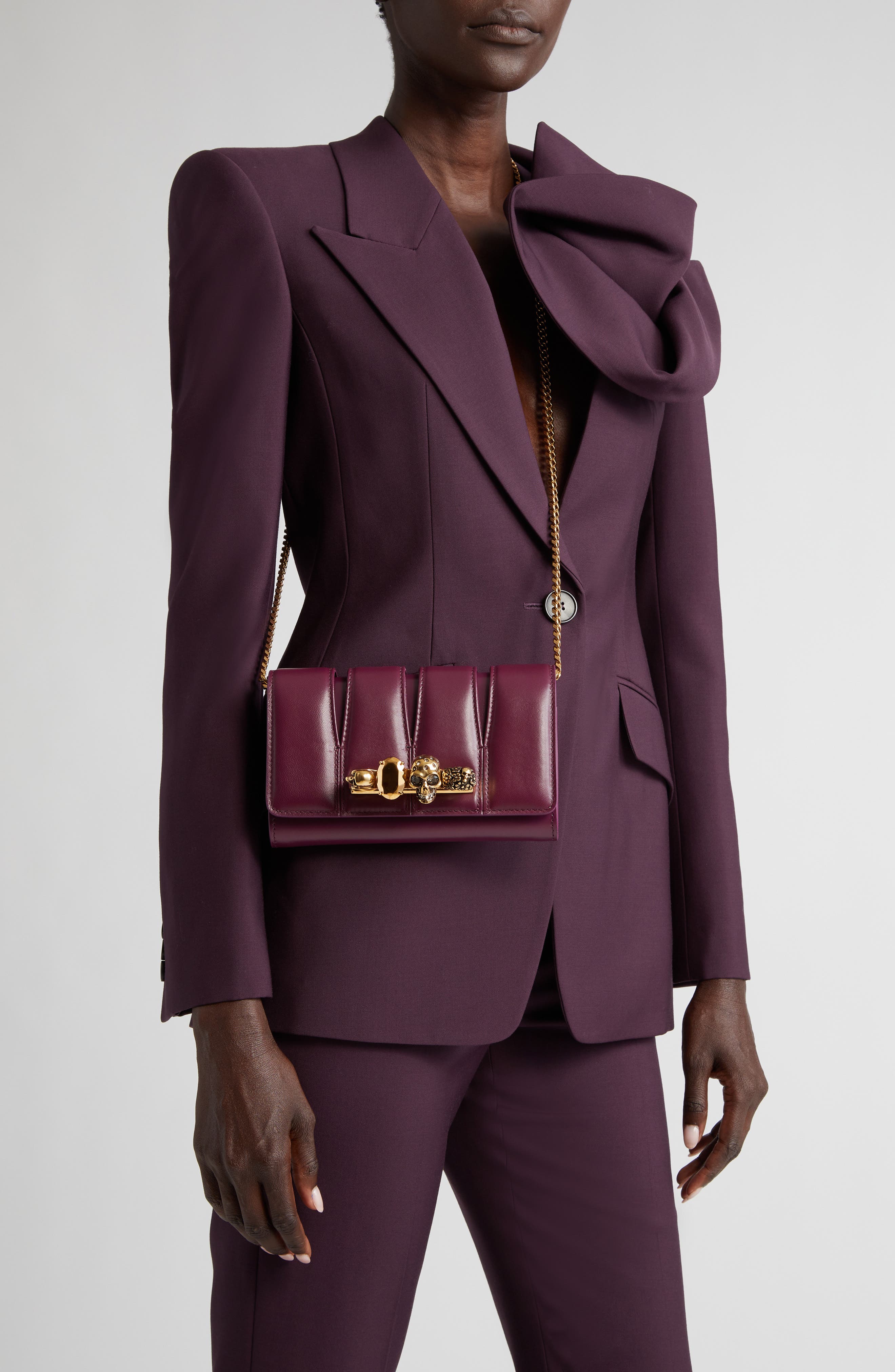 McQueen Slash Cutout Knuckle Leather Clutch, Alternate, color, 