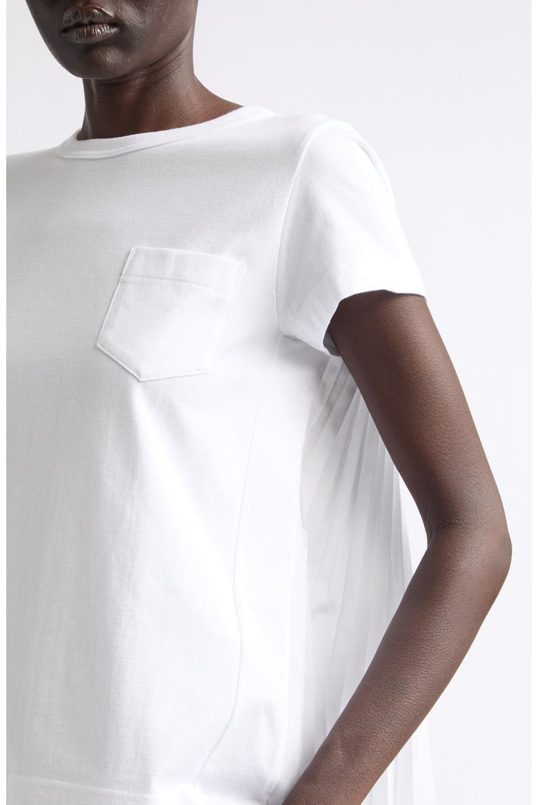 Mixed Media Pleated Poplin & Jersey Pocket T-Shirt, Alternate, color, WHITE/ WHITE