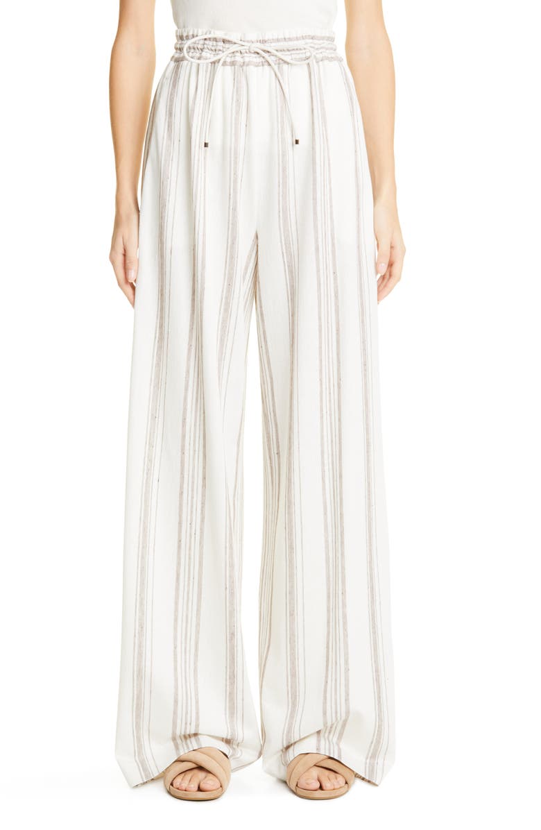 Max Mara Pinstripe Cotton & Linen Knit Pants, Main, color,
