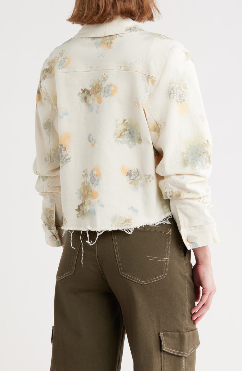 Democracy Ruched Sleeve Crop Denim Jacket, Alternate, color, Off White Jade Multi