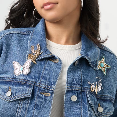 Jessica Simpson Turquoise Star Pin With Crystal Accents In Blue