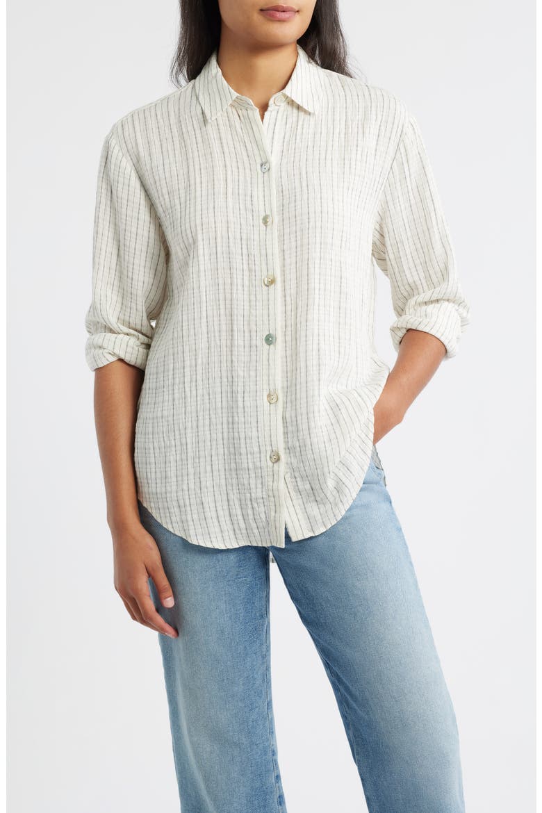 Stripe Boyfriend Shirt, Main, color, ECRU/ BLACK PINSTRIPE