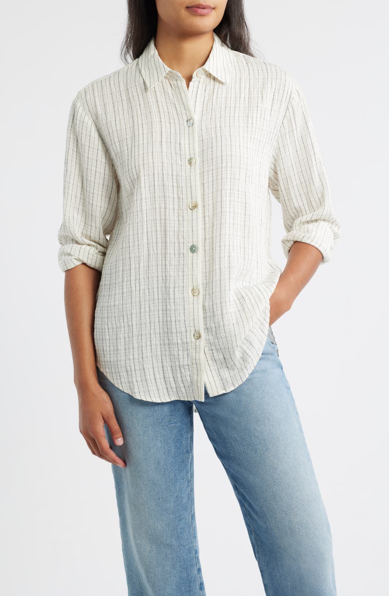 Bella Dahl Stripe Boyfriend Shirt, Main, color, Ecru/ Black Pinstripe