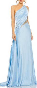 Mac Duggal Women's One Shoulder Charmeuse Gown With Beaded Cutout