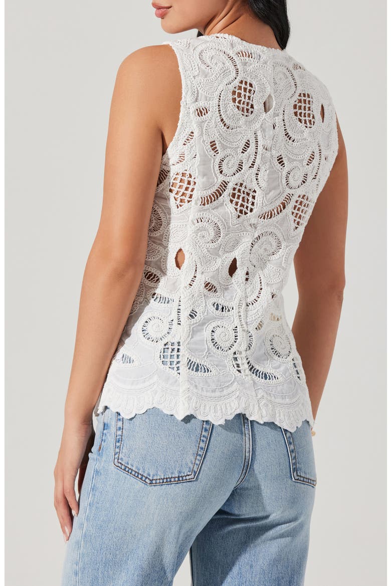 Meira Lace Inset Cotton Button-Up Vest, Alternate, color, WHITE