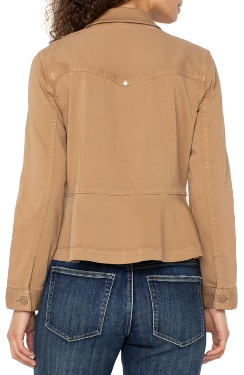 Liverpool Los Angeles Peplum Twill Trucker Jacket In Brown