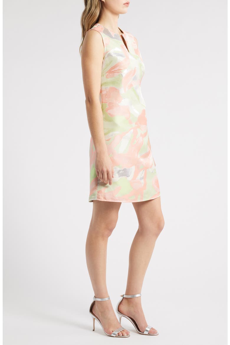 Metallic Abstract Jacquard Sheath Dress, Alternate, color, FERN/ ORANGE BURST/ LIMESTONE
