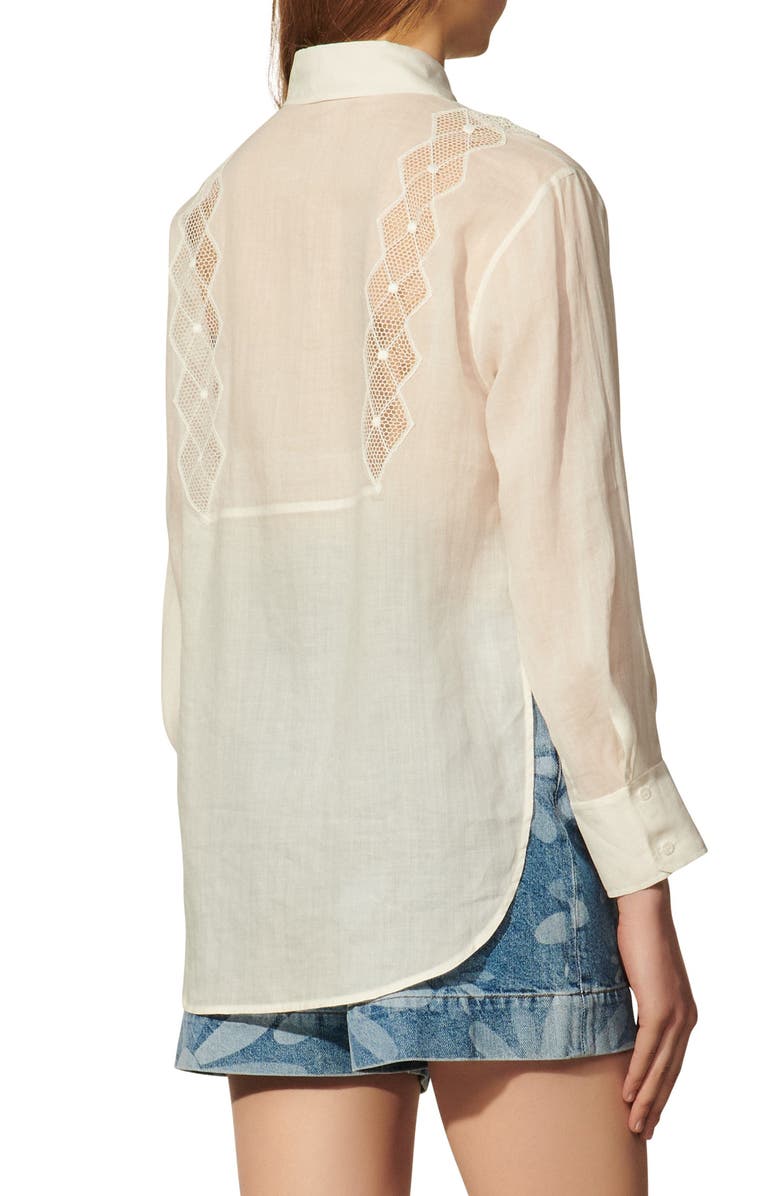SANDRO Eugene Mesh Inset Ramie Shirt, Alternate, color, Ecru