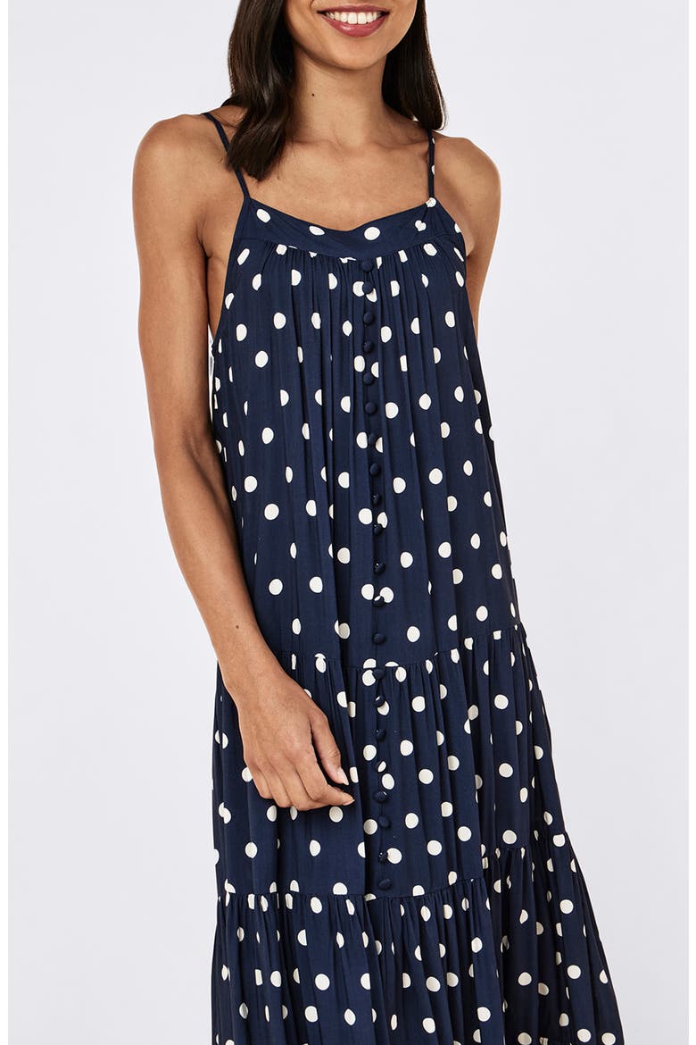 Tiered Maxi Nightie, Alternate, color, DEEP NAVY/ CREAM SPOT