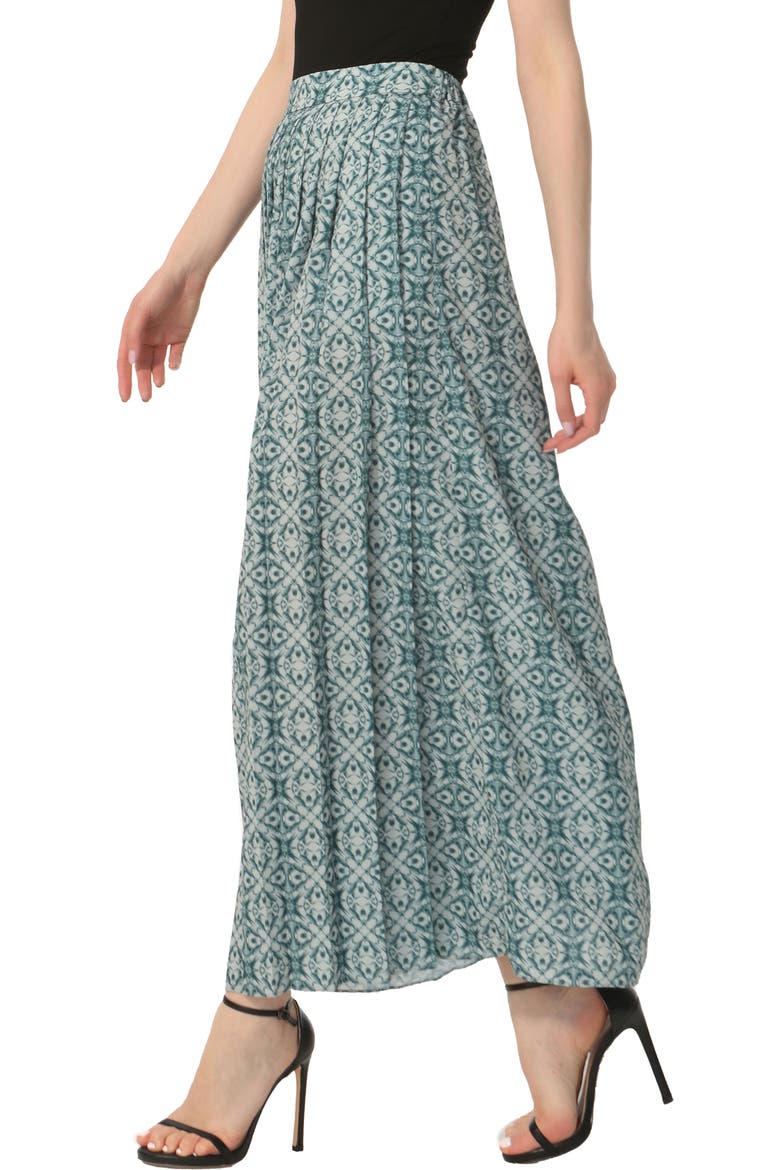 Women's Print Box Pleat Maxi Skirt, Alternate, color, Teal