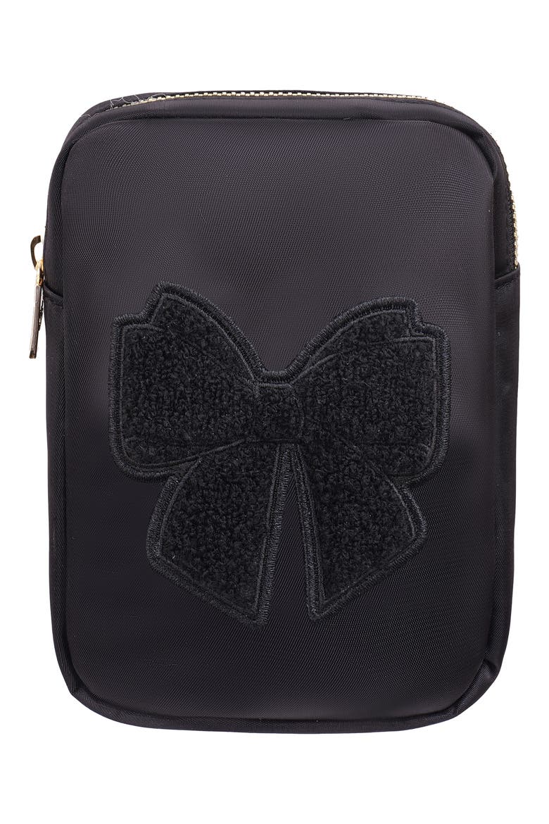 Mini Bow Cosmetics Bag, Main, color, BLACK/BLACK