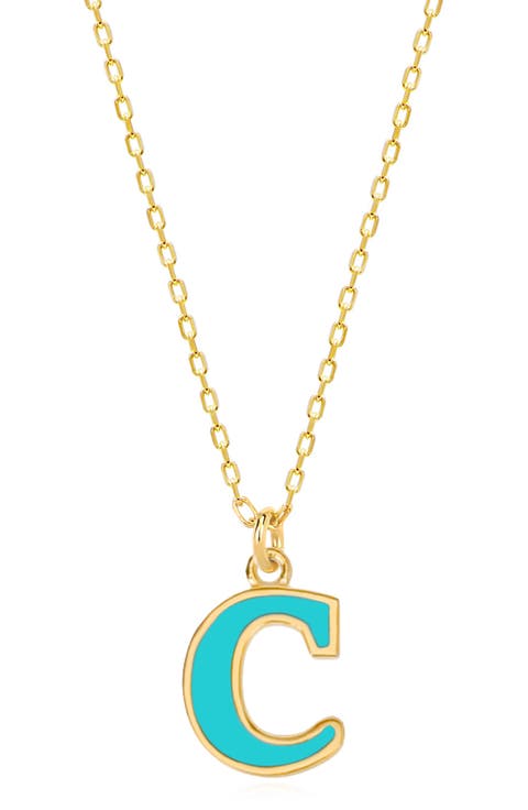 Vacay Dreamy Collection 14K Gold Plated Sterling Silver Turquoise French Enamel Initial Necklace