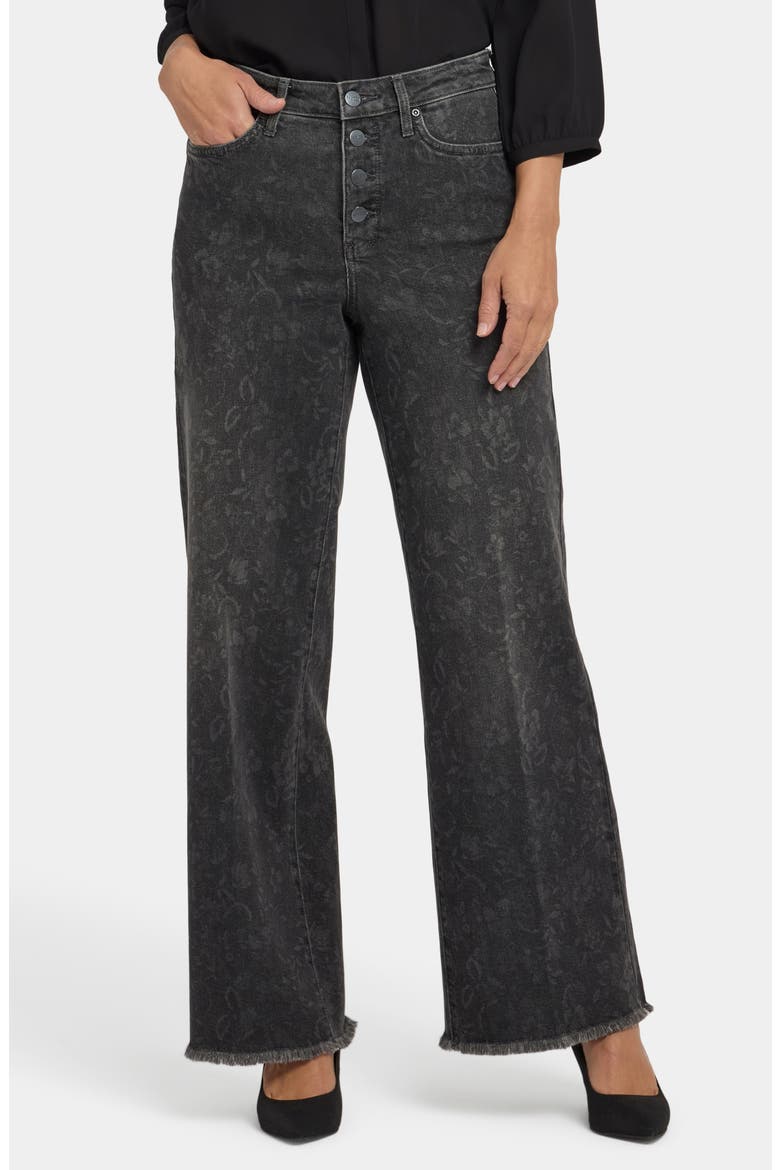 Teresa Floral Print Button Fly Wide Leg Jeans, Main, color, GREY PROVINCE