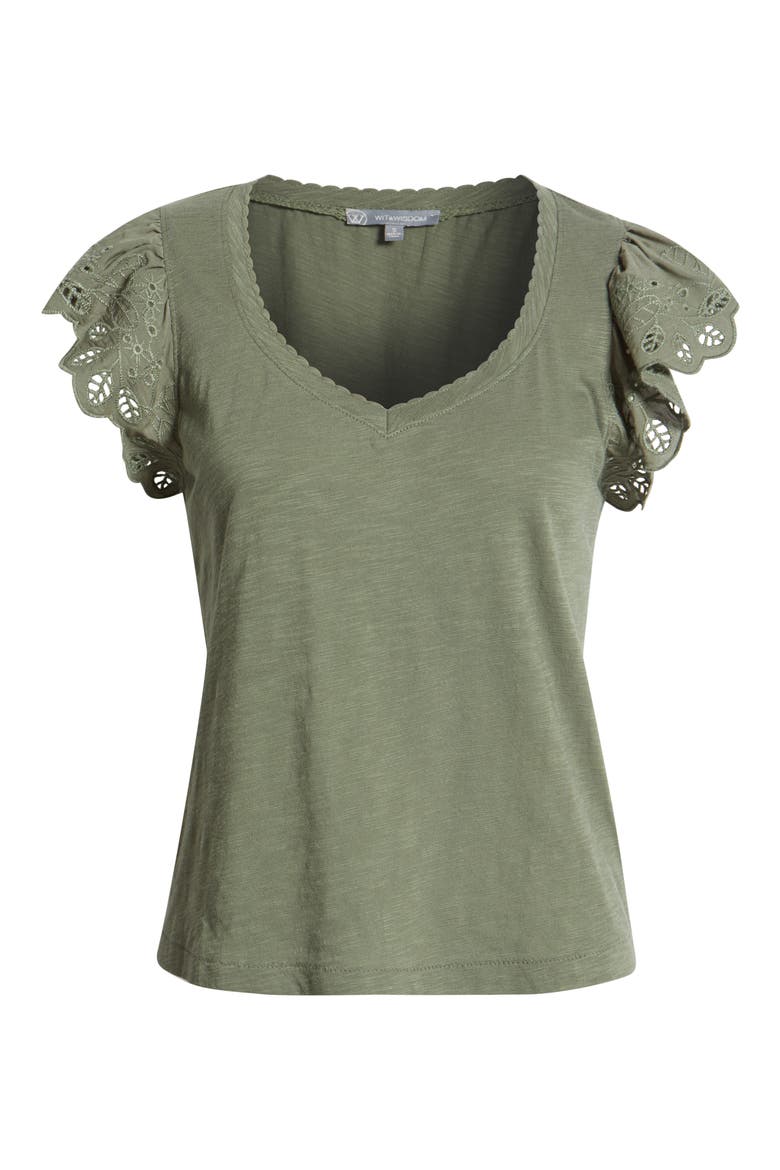 Eyelet Flutter Sleeve Jersey T-Shirt, Alternate, color, OREG-OREGANO