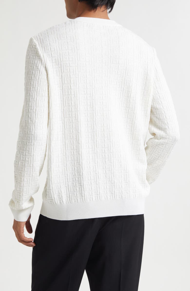 Balmain Monogram Jacquard Merino Wool Blend Sweater, Alternate, color, 0Ka Natural