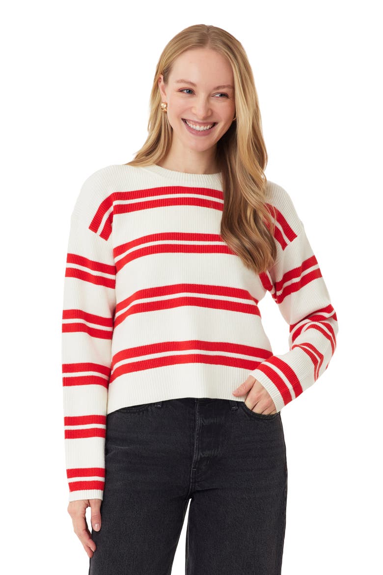 Stripe Crewneck Crop Sweater, Alternate, color, SUGAR SWIZZLE TWIN BAND STRIPE