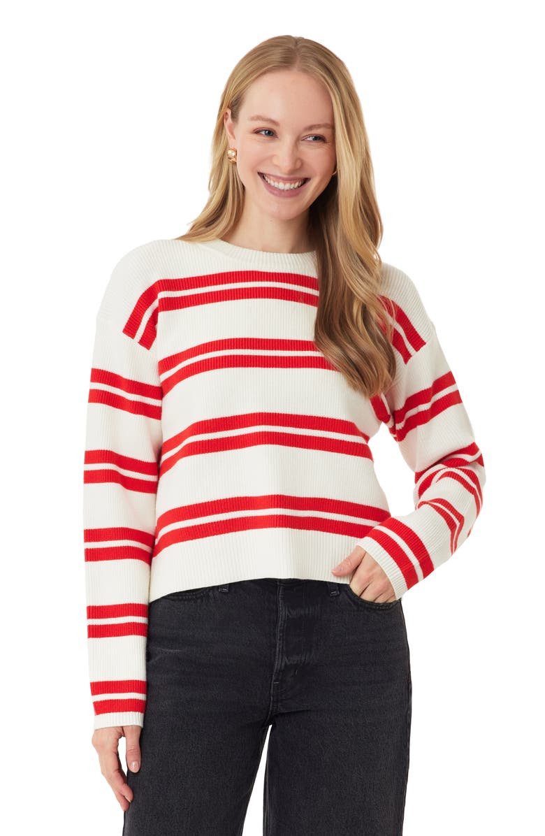 Scotch & Soda Stripe Crewneck Crop Sweater, Alternate, color, Sugar Swizzle Twin Band Stripe