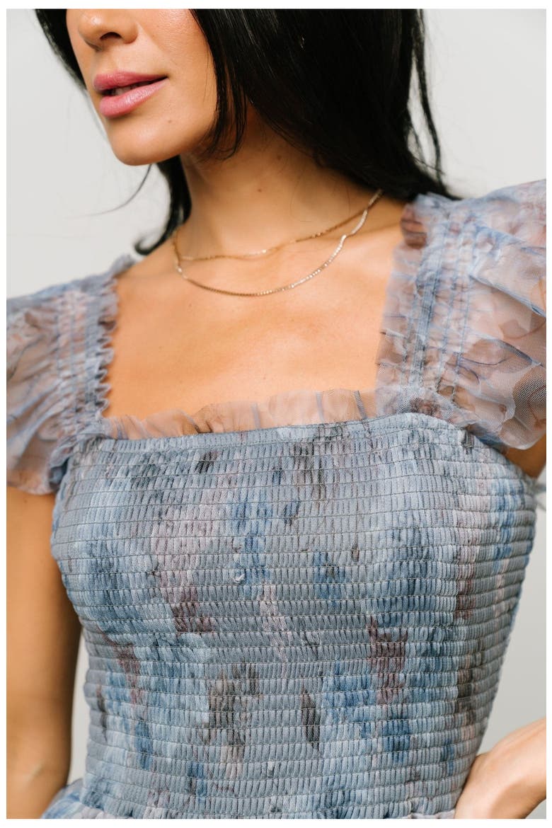 Clementine Tulle Midi Dress, Alternate, color, Dusty Blue Floral