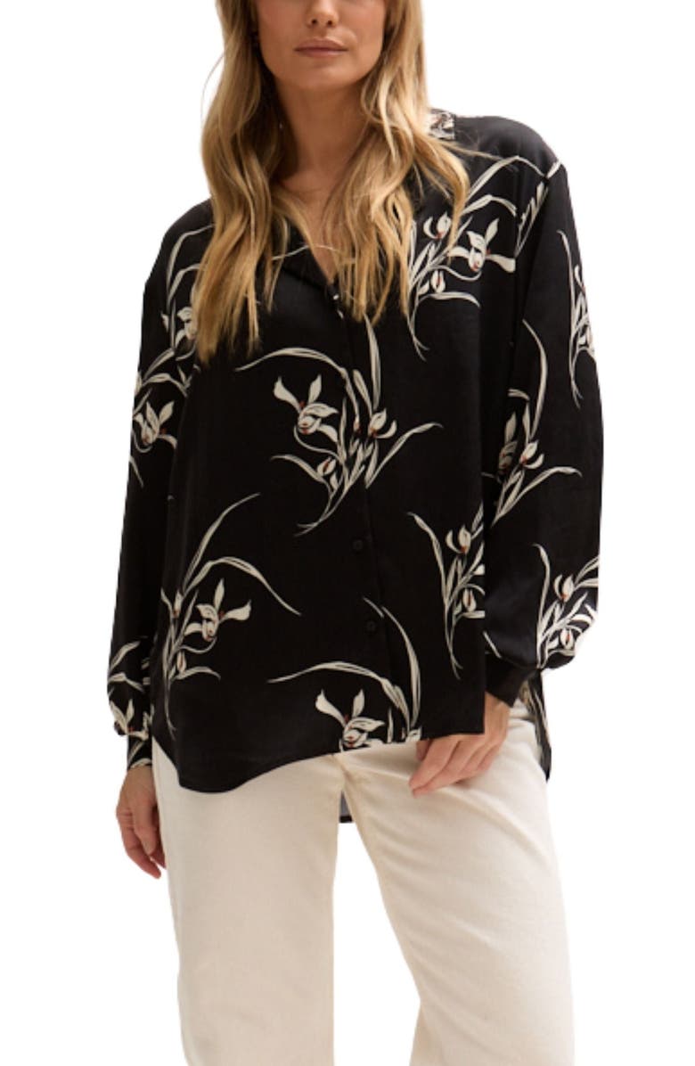 LILY AND LIONEL Lillibet Large Floral Print Shirt, Alternate, color, Black