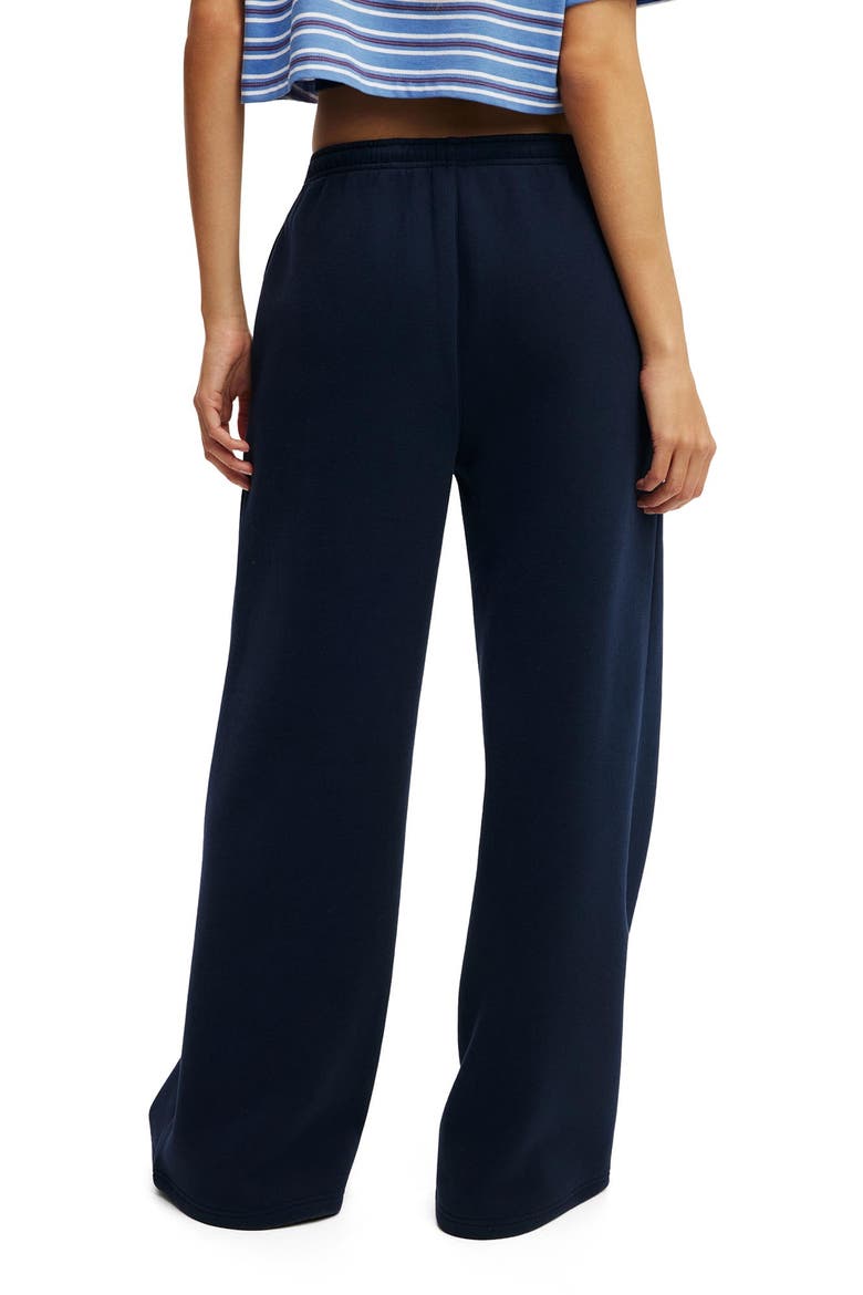 Women's Active Plush Tie Waist Wide Leg Sweatpant, Alternate, color, Prep Sport Navy