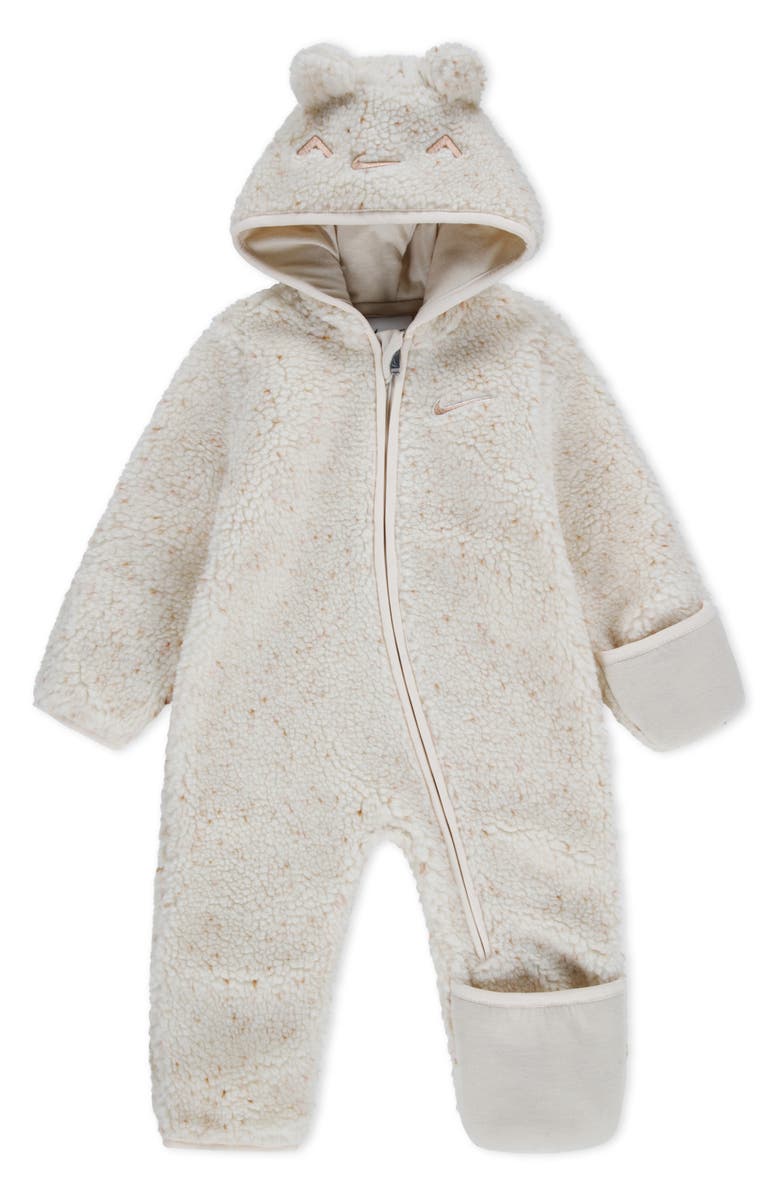 Nike Cozy Comfort Fleece Hooded Romper, Main, color, Pale Ivory