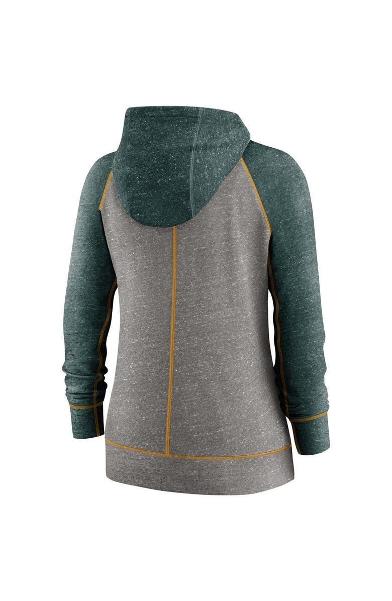 Nike Women's Nike Heathered Charcoal/Heathered Green Oakland Athletics Split Wordmark Gym Vintage Raglan Full-Zip Hoodie, Alternate, color, 