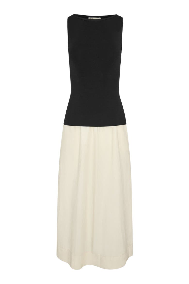 Boatneck Mix Media Dress, Alternate, color, Black/Ivory