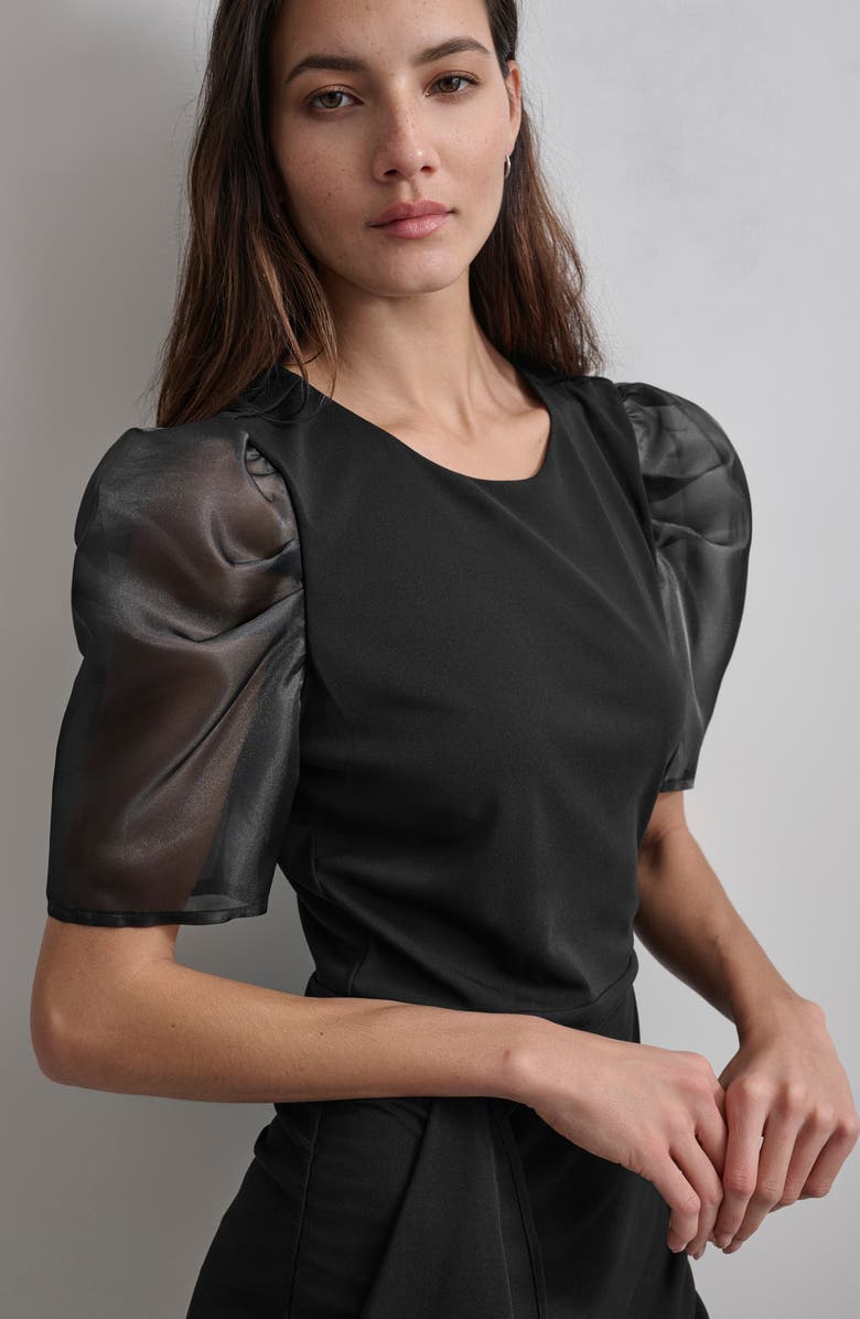 DKNY Mixed Media Organza Puff Sleeve Dress, Alternate, color, 