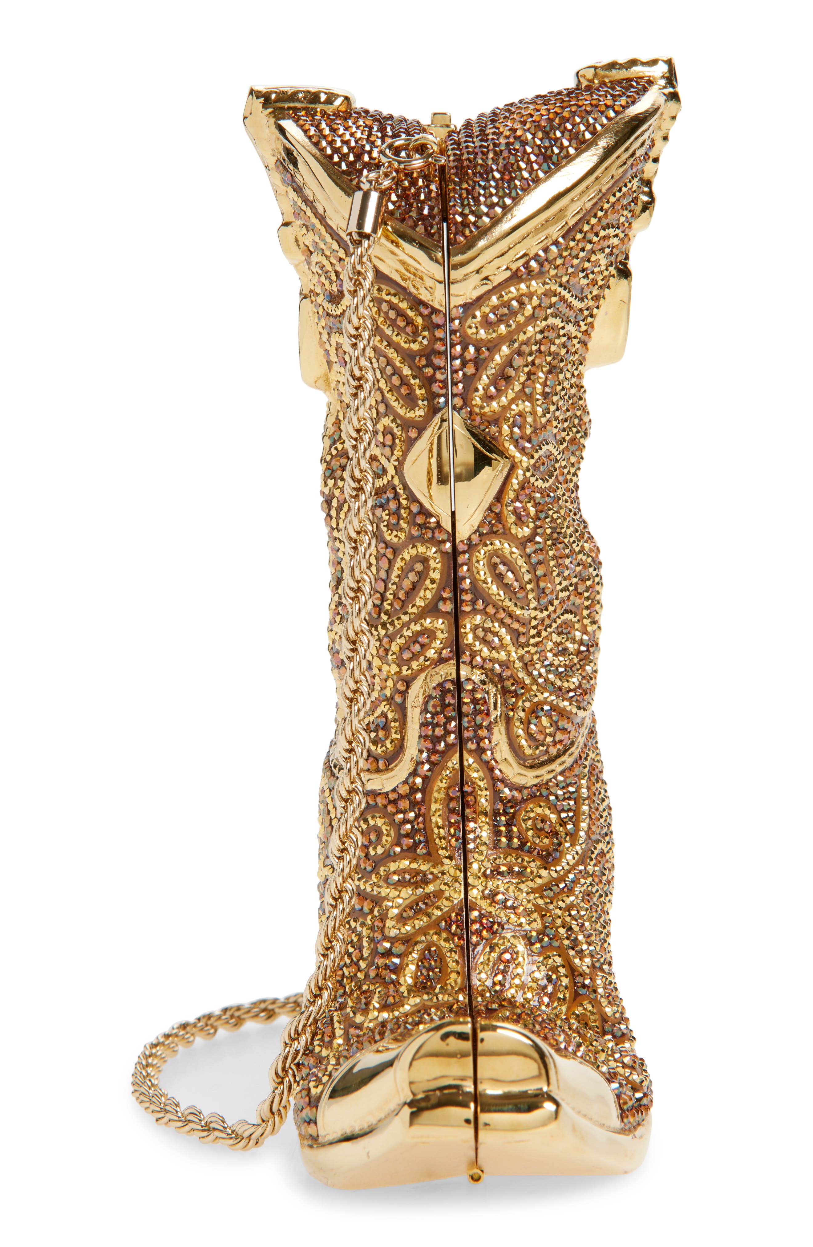 JUDITH LEIBER COUTURE Cowboy Boot Crystal Embellished Clutch, Alternate, color, Champagne Brown Mult