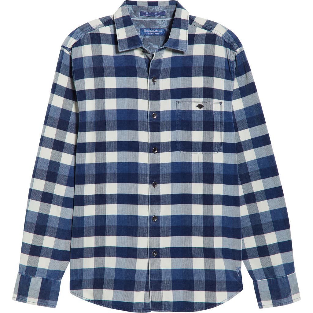Tommy Bahama Coastline Cord Mojave Blues Buffalo Check Cotton Corduroy Button-up Shirt In Green