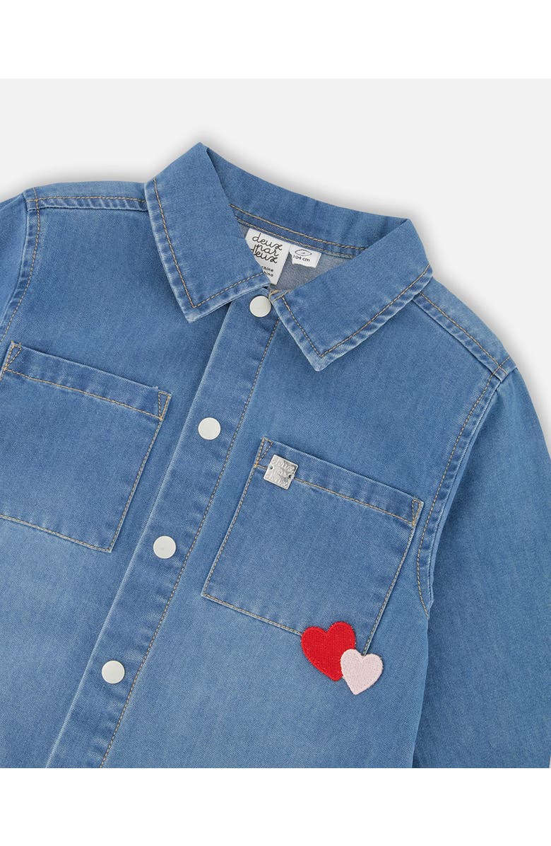 Deux par Deux Denim Shirt with Patch Pockets and Apple Patch, Alternate, color, Light Blue Denim