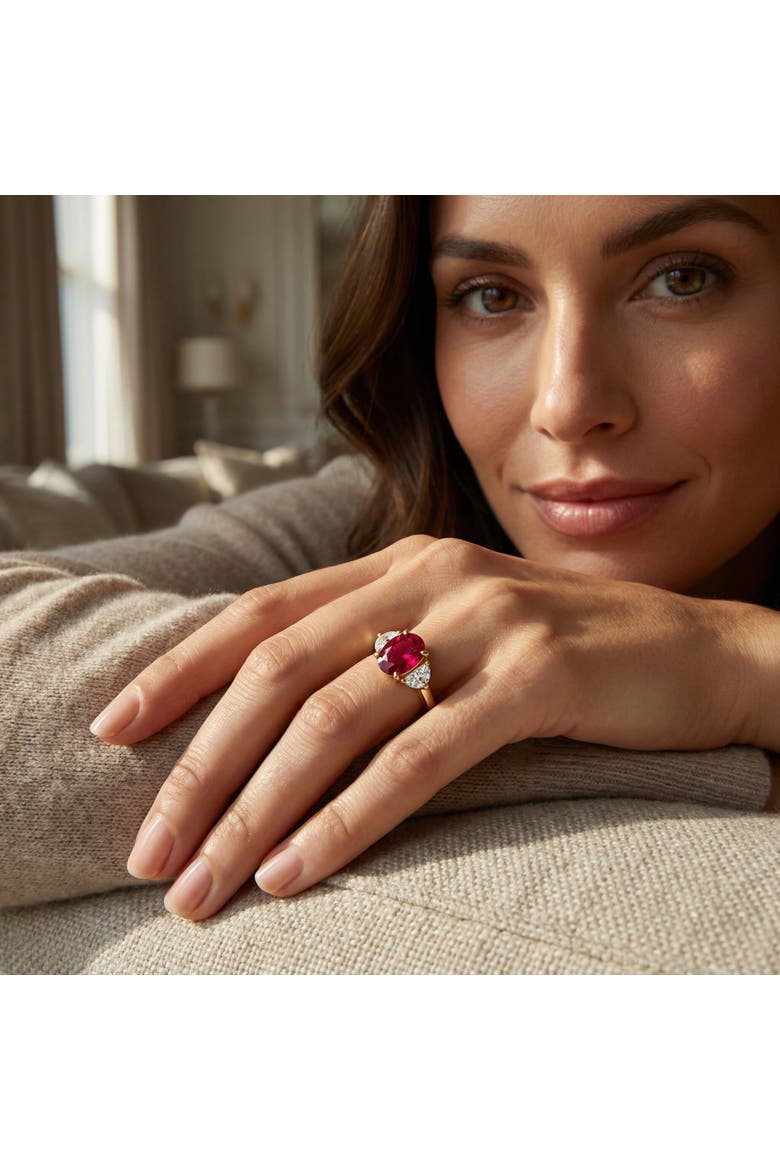 Oval Ruby & Half Moon Diamond Ring 14k Gold Lab Grown, Alternate, color, 14k Yellow Gold