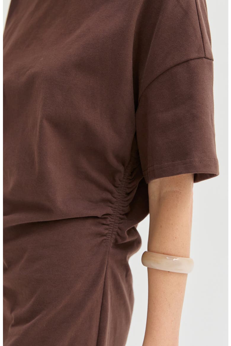 Elbow Sleeve Ruched T-shirt Mini Dress, Alternate, color, Brown