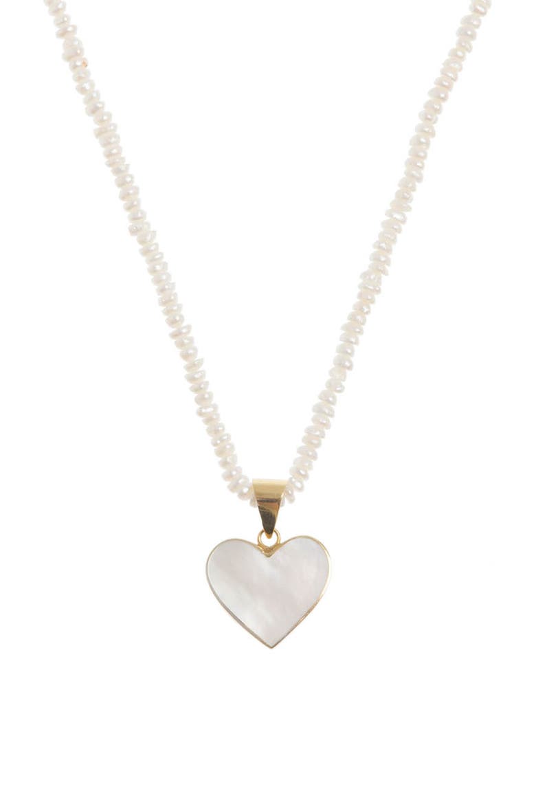 Seed Pearl Necklace with Mother of Pearl Heart Pendant, Main, color, Ivory