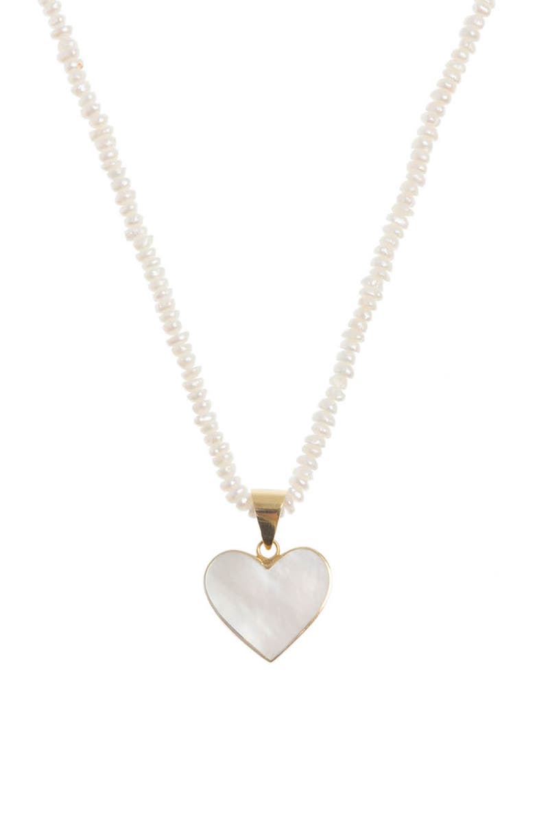 Freya Rose Seed Pearl Necklace with Mother of Pearl Heart Pendant, Main, color, Ivory