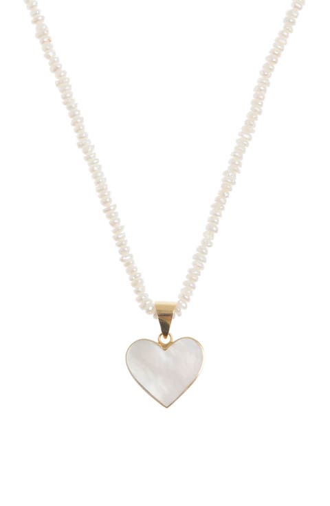 Seed Pearl Necklace with Mother of Pearl Heart Pendant