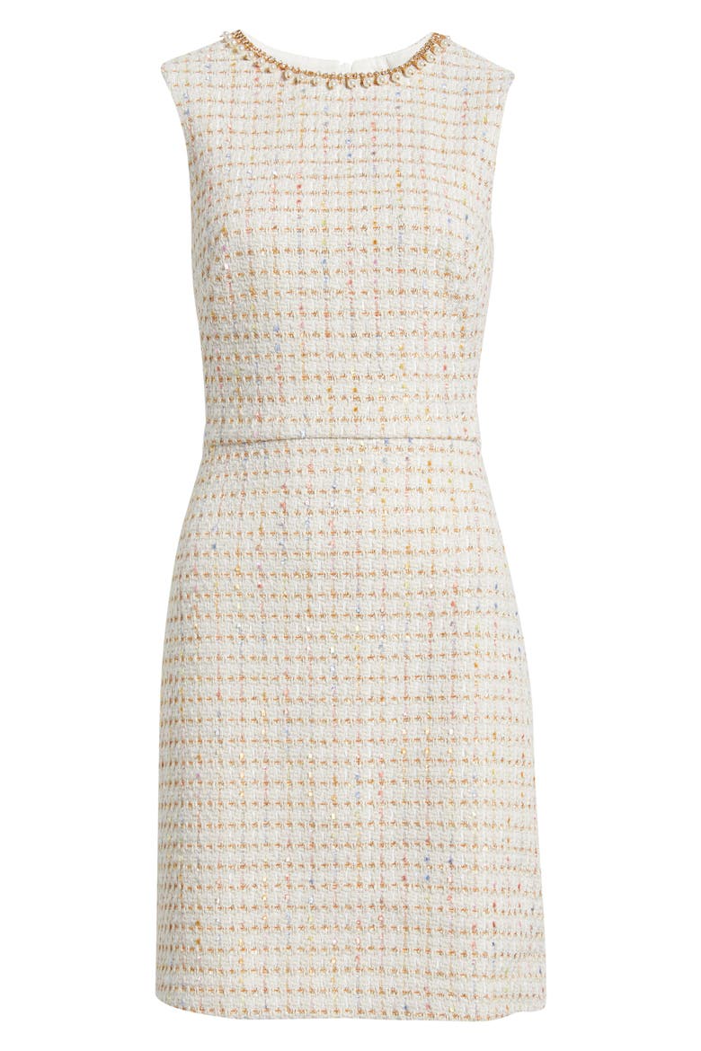 Metallic Tweed Sleeveless Sheath Dress, Alternate, color, IVORY