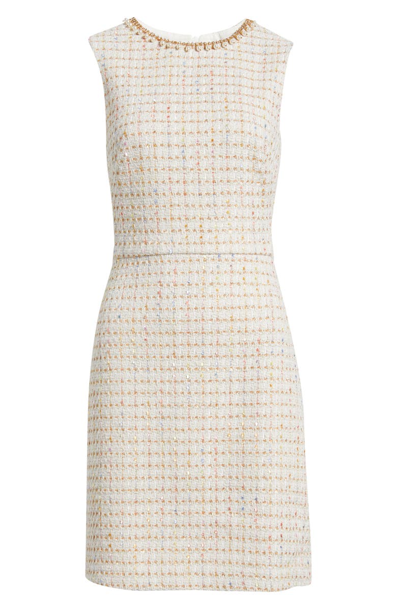 Eliza J Metallic Tweed Sleeveless Sheath Dress, Alternate, color, Ivory