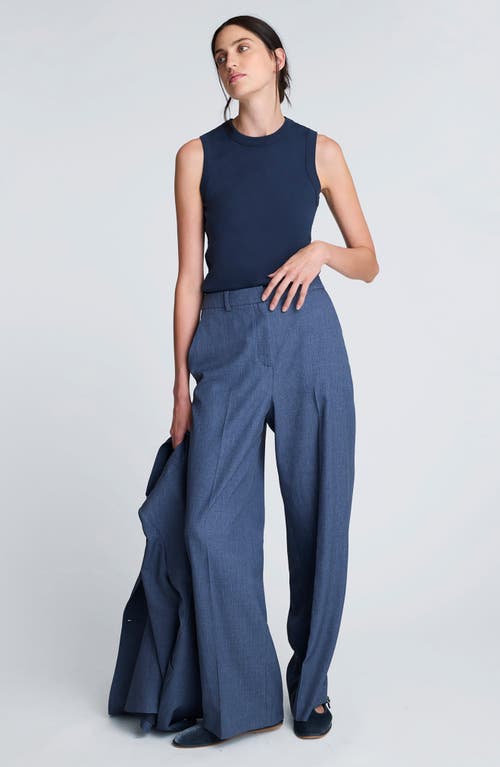 Kenneth Cole High Waist Wide Leg Boyfriend Pants In Blue
