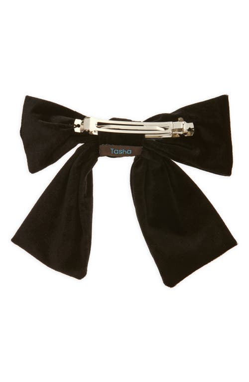 Tasha Velvet Bow Barrette In Black