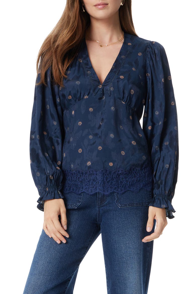 Julia Long Sleeve Top, Main, color, NAVY-SCRIBBLE DOT