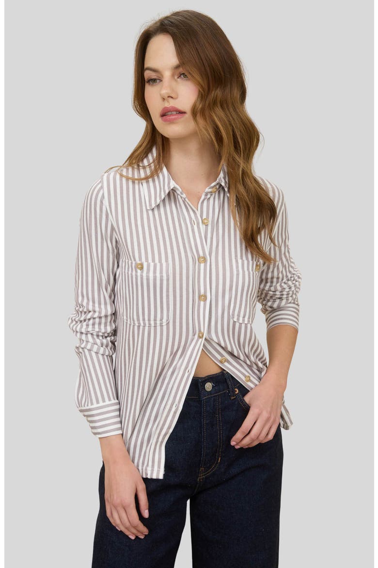 Button Front Long Sleeve Shirt, Alternate, color, MOCHA