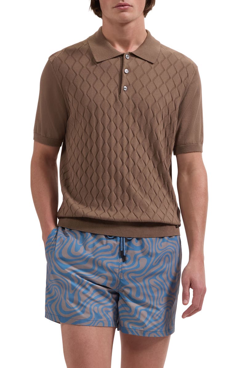 Bugatchi Cruz Wave Print Swim Trunks, Main, color, Taupe