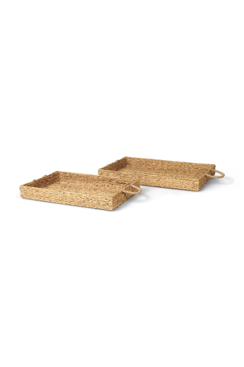 Hona Set of 2 Rectangular Nesting Water Hyacinth Trays, Main, color, Brown
