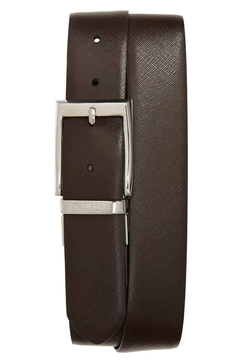 Reversible Calfskin Leather Belt, Main, color, BROWN