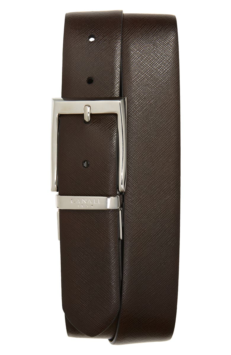 Canali Reversible Calfskin Leather Belt, Main, color, Brown