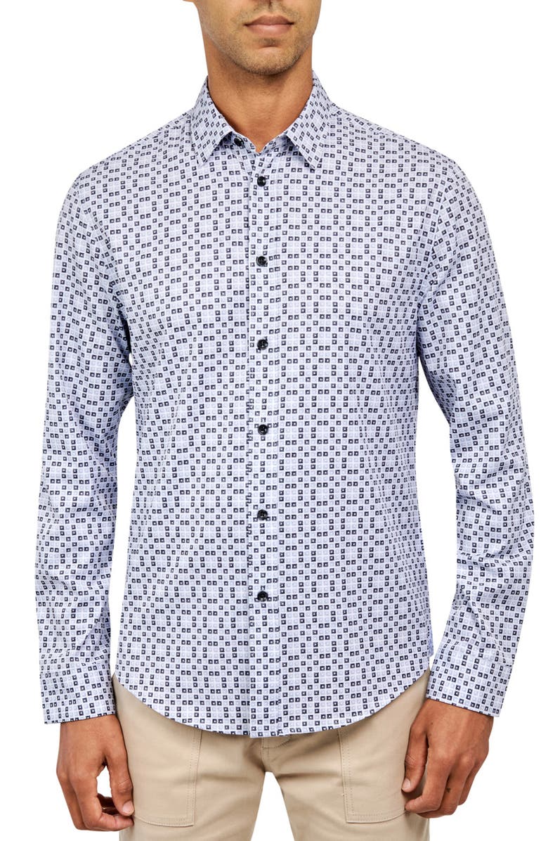 Brooklyn Brigade Slim Fit Stockton Square Geo Recycled 4-Way Stretch Performance Long Sleeve Shirt, Main, color,
