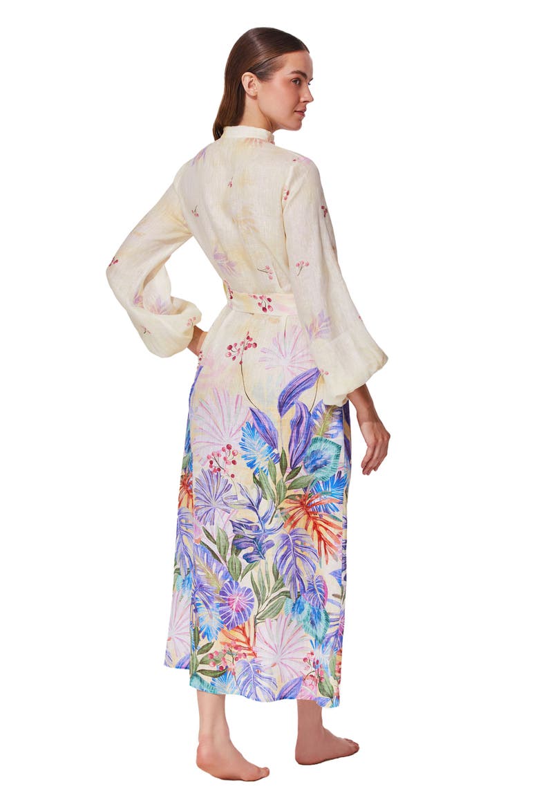 Cherry Blossom Belted Button Up Linen Dress Cover-Up, Alternate, color, Blossom-Multi