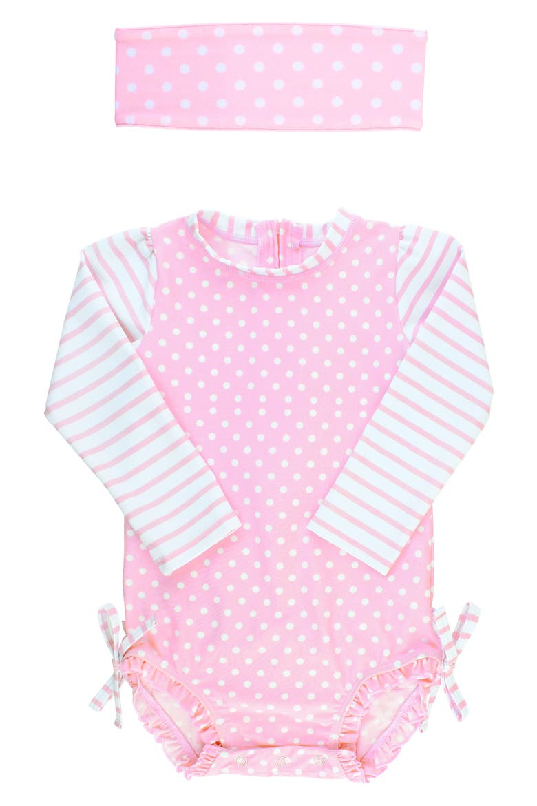 One-Piece Rashguard Swimsuit & Headband Set, Main, color, PINK