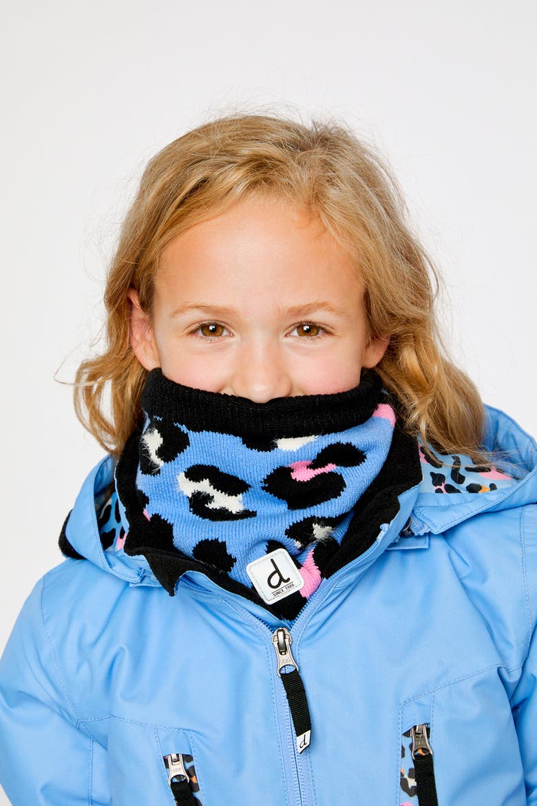 Leopard Jacquard Fleece-Lined Knit Neckwarmer, Alternate, color, Blue Leopard Print